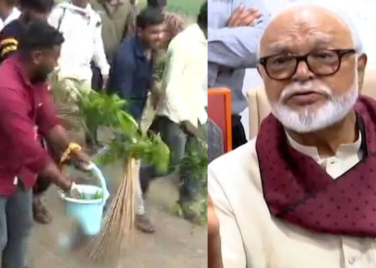 छगन भुजबळ गो बॅक!; छगन भुजबळ यांचा ताफा जाताच मराठा आंदोलकांनी गोमुत्र शिंपडलं